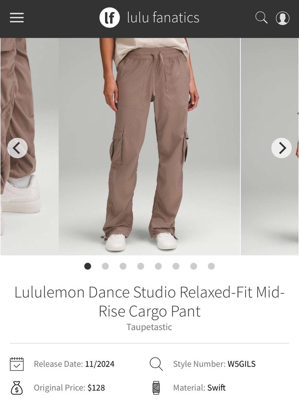 Lululemon Dance Studio Relaxed-Fit Mid-Rise Cargo Pant Taupetastic TPTC Size XS